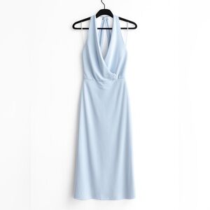 Babaton Light Blue Backless Halter Midi Dress